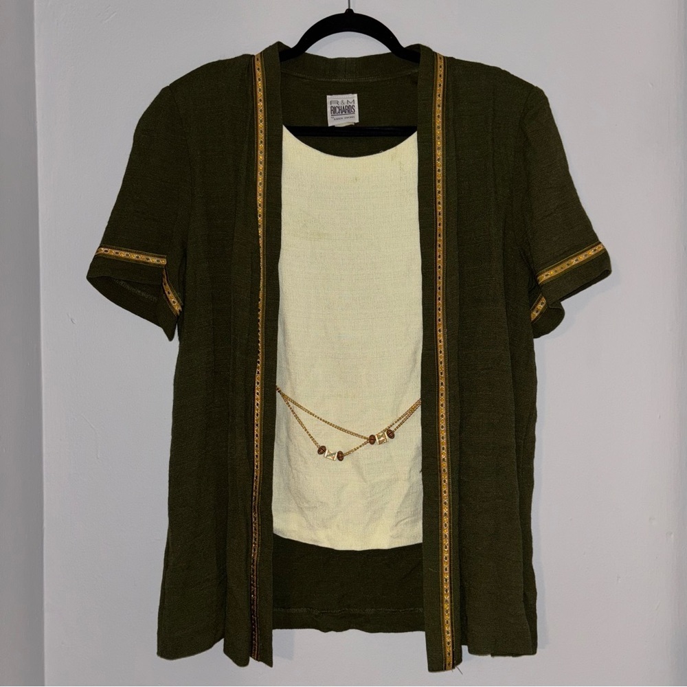 Vintage R & M Richards by Karen Kwong Olive Green Built in Top 2-Piece Layered